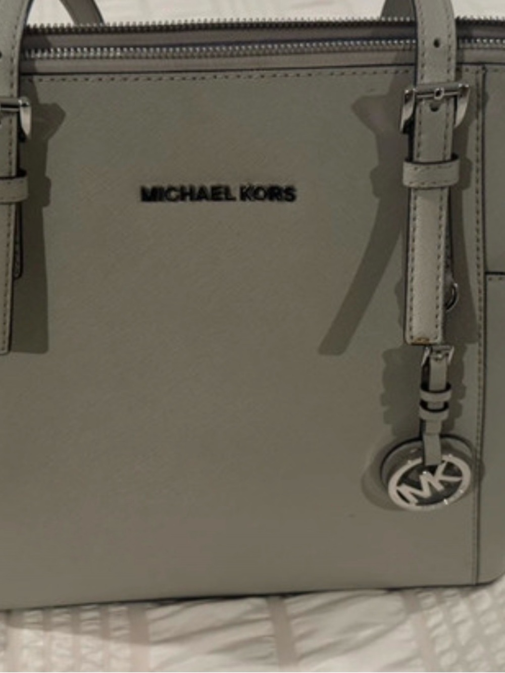 Michael Kors Light Gray Leather Tote with MK Charm NWOT - Picture 2 of 7